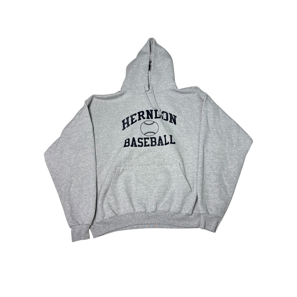Vintage 90s Champion Hernlon Baseball Hoodie Sweatshirt XL Grey Athletic Apparel